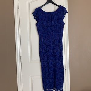 ABS lace midi dress in cobalt with gold zipper  - L